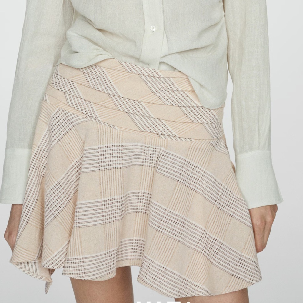 Mango Asymmetrical Plaid Skirt in Cream and Tan - Picture 1 of 6